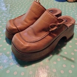Candies wood leather clog mules